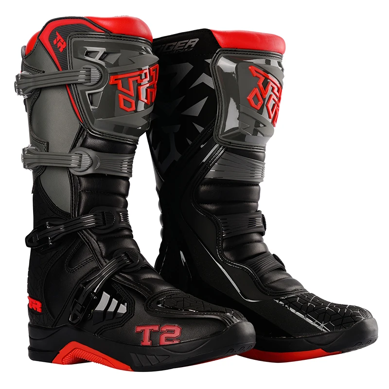 T2 Wholesale dirt bike motocross Boots cool  Black New Genuine Leather Oem Motorcycle Boots For Men