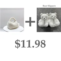 2021 Winter Warm Ins Trendy Designer Plush bag Free Bear Slippers Luxury Soft Faux Fur Women Hand bag Set