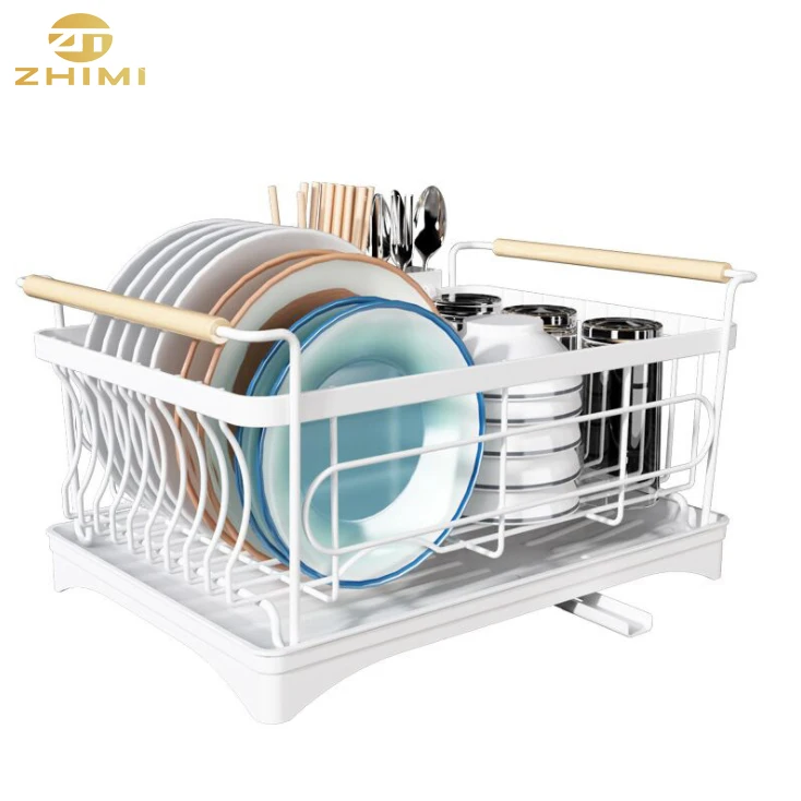 Wholesale Wire Metal Stainless Steel Hanging Tableware Storage Holder Kitchen Corner Drying Dish Rack Shelf with Drainer