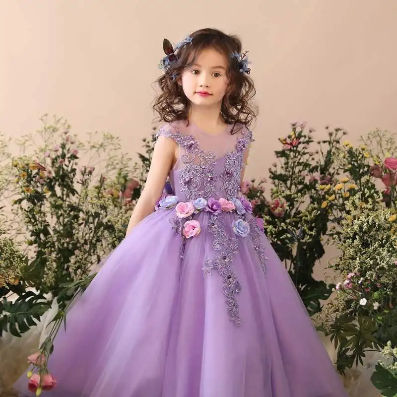 Children Birthday Princess Gown Dresses Kids Costume Girl Tutu Flower Dress Wholesale Girls Party Dresses