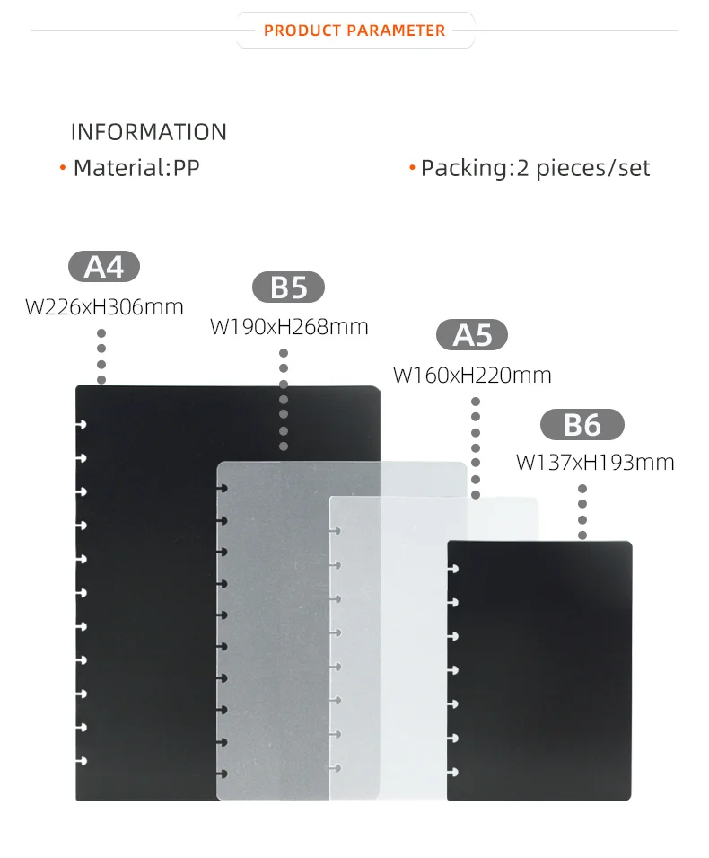 Pre-punched Holes Clear PP Frosted Budget Planner Reusable Disc Binding Notebook Cover
