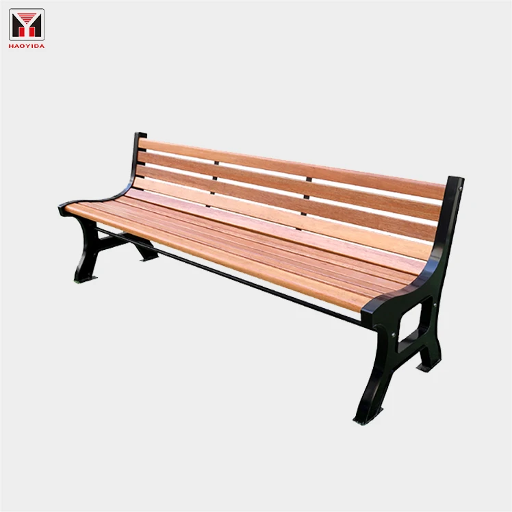 Lounge long bench public park sitting Pine wooden steel cast  iron metal wood slats Patio benches for Garden