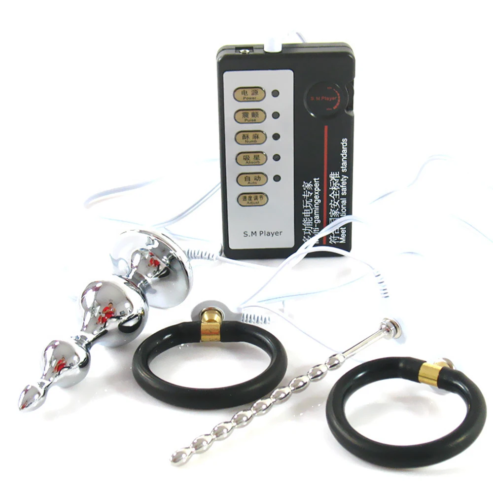 MULHERELFO Electric shock pulse anal Penis ring Urethral irritation metal electrical stimulation