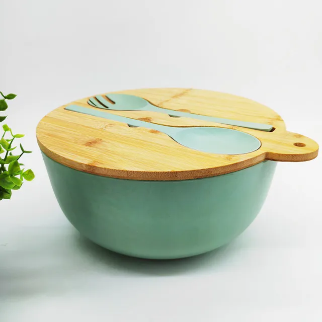 Salad Bowl Sets with Bamboo Lid Spoon & Fork OEM Workable