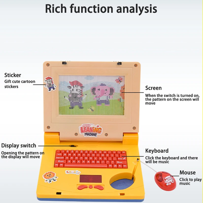 Mini Simulation Notebook Light Music Cartoon Computer Childhood Education Machine Toy Laptops Learning Machine With Keyboard