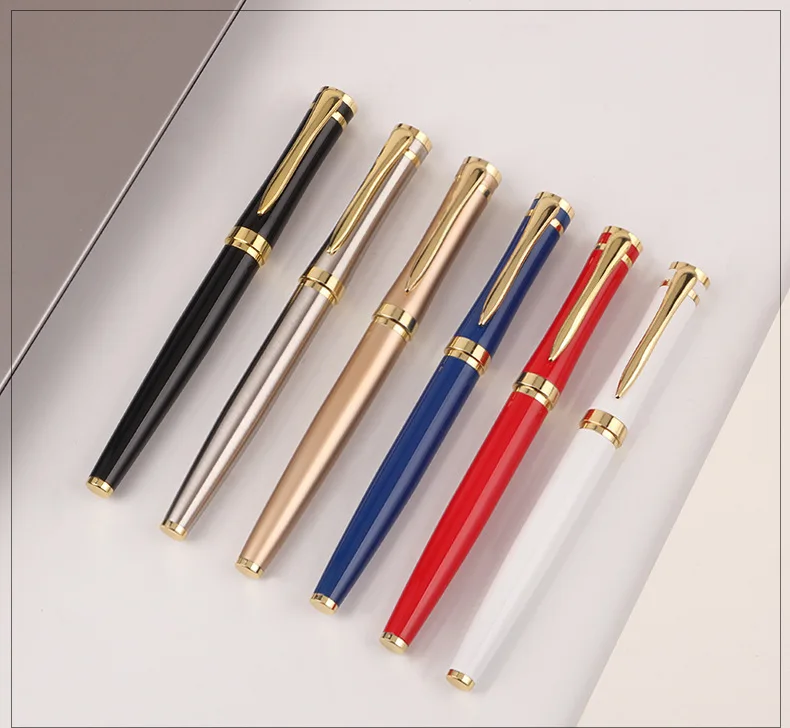 Single Silver Golden Trim Excellent Gifts High Quality Souvenir Signature Pen Full Metal Luxury Roller Ball Rollball Pens