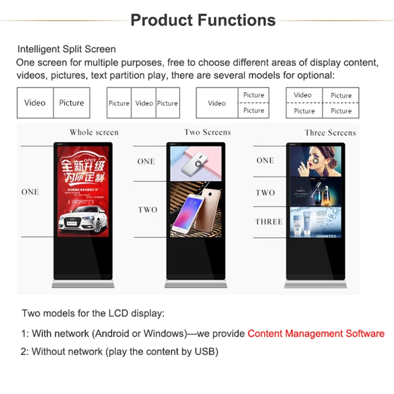 KINGONE 55 inch TV Vertical LCD Monitor Advertise Screen Floor Stand Display Advertising