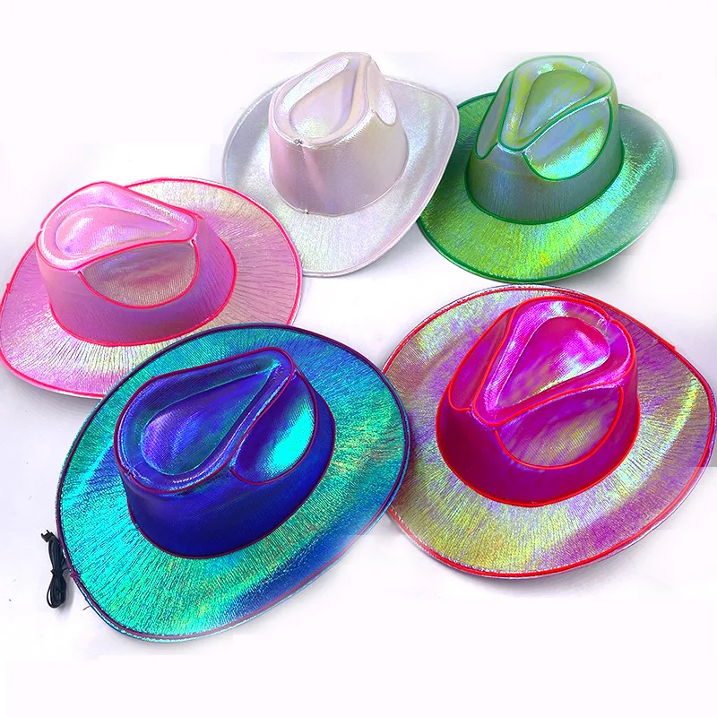 Halloween Jazz Hat Adult Neon LED Luminous Festival Party Dress Up Led Therapy Cap Glowing Cowboy Hat for Party