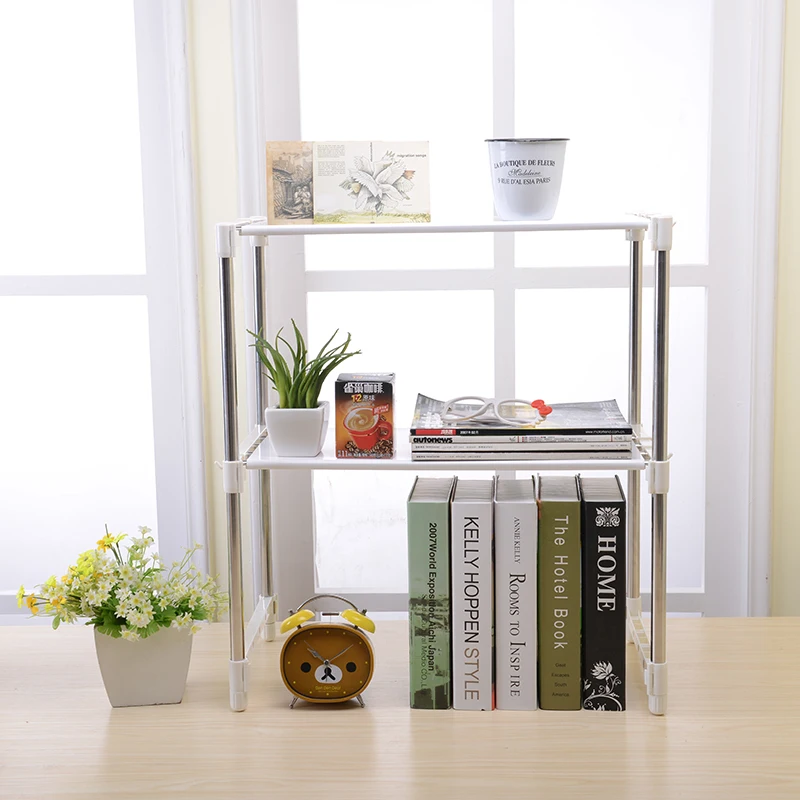 Kitchen two- layer stainless steel adjustable storage shelf  microwave oven storage rack