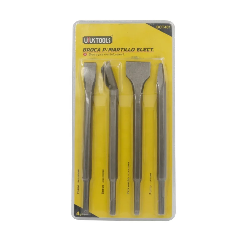 4pcs 40 Cr Flat Round Point Max Hammer SDS Steel Chisel Set Concrete Stone SDS Plus Drill Bits