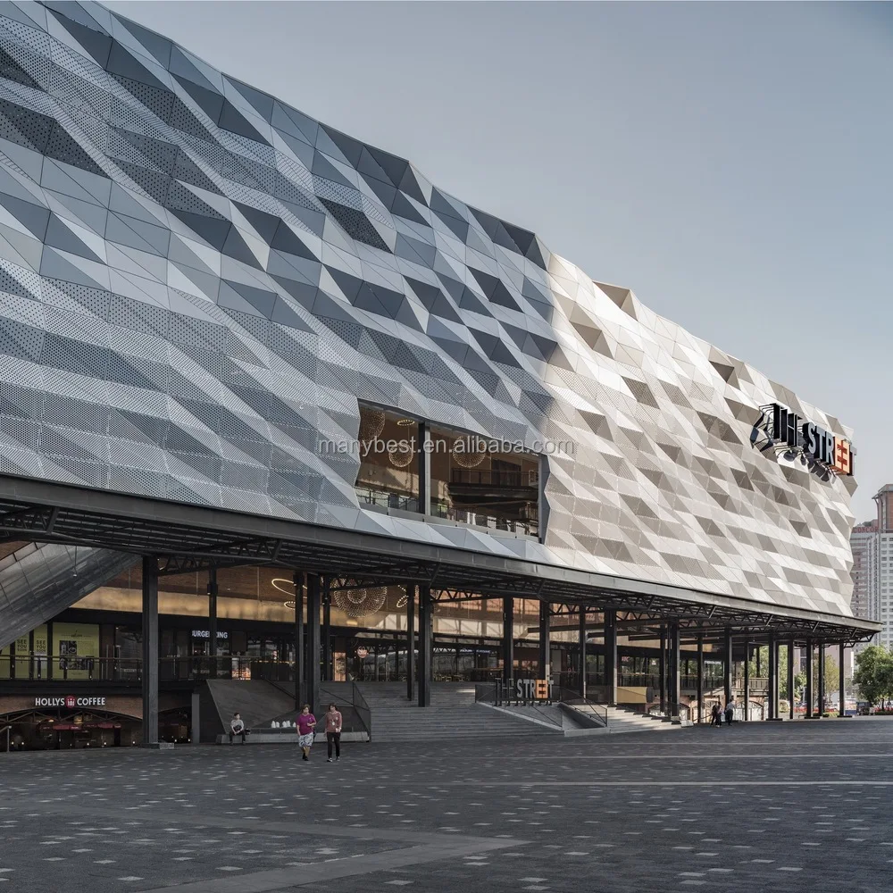 Creative idea super market external 3D wall building facade perforated aluminium facade