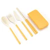 Amazon hot selling travel cutlery portable detachable folding chopsticks knife fork and spoon set wheat straw cutlery for kid