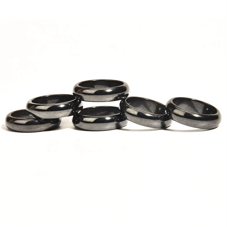Wholesale Natural Black Magnetic Hematite Stone Rings Magnetic Energy Balance Rings For Couple