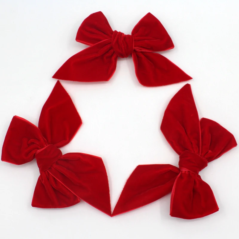 Manufacturer Custom 4cm Red Velvet Band Hand Tie Bow Decoration 100% Polyester Satin Handmade Ribbon Bows