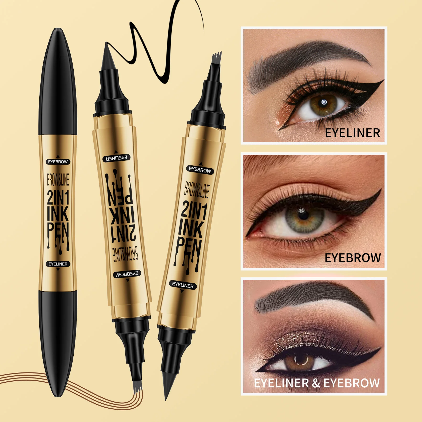 Eyebrow Pencil Soft Brown Quick-drying Waterproof and Long Lasting Dual-Ended Microblading Eyebrow Pen and Eyeliner Pen
