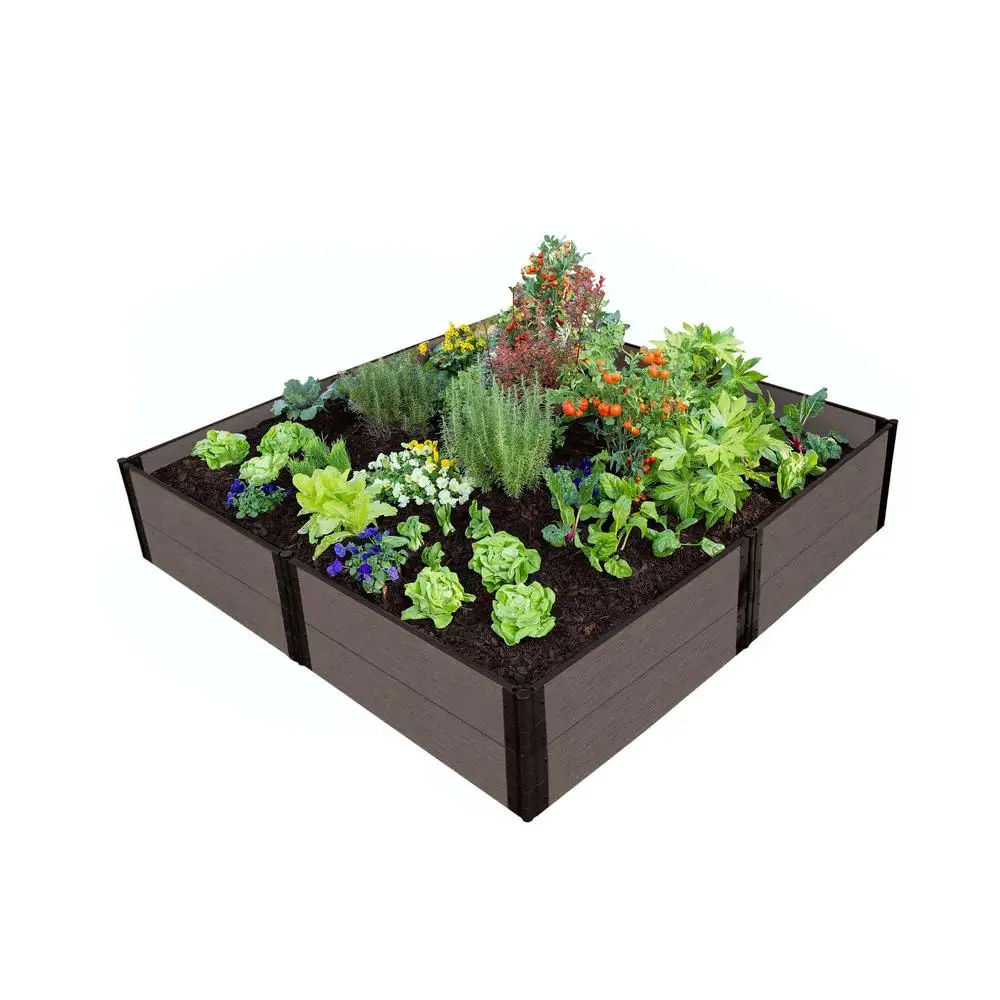 China hot sale wood grain plastic composite waterproof and fireproof flower box bed plastic flower pots&planter for outdoor