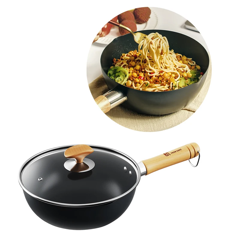 Многофункциональная деревянная ручка Sufuria кухонная посуда кастрюля с антипригарным покрытием Wok
