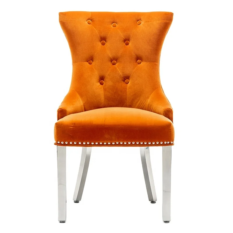 
 Оранжевый специальный бархатный обеденный стул с кнопками спереди и сзади  