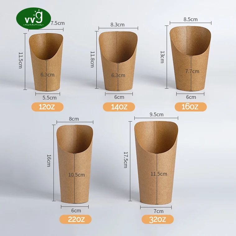 VVG 12oz 14oz 16oz disposable paper charcuterie cups kraft paper popcorn cones holder brown kraft paper food french fries cup