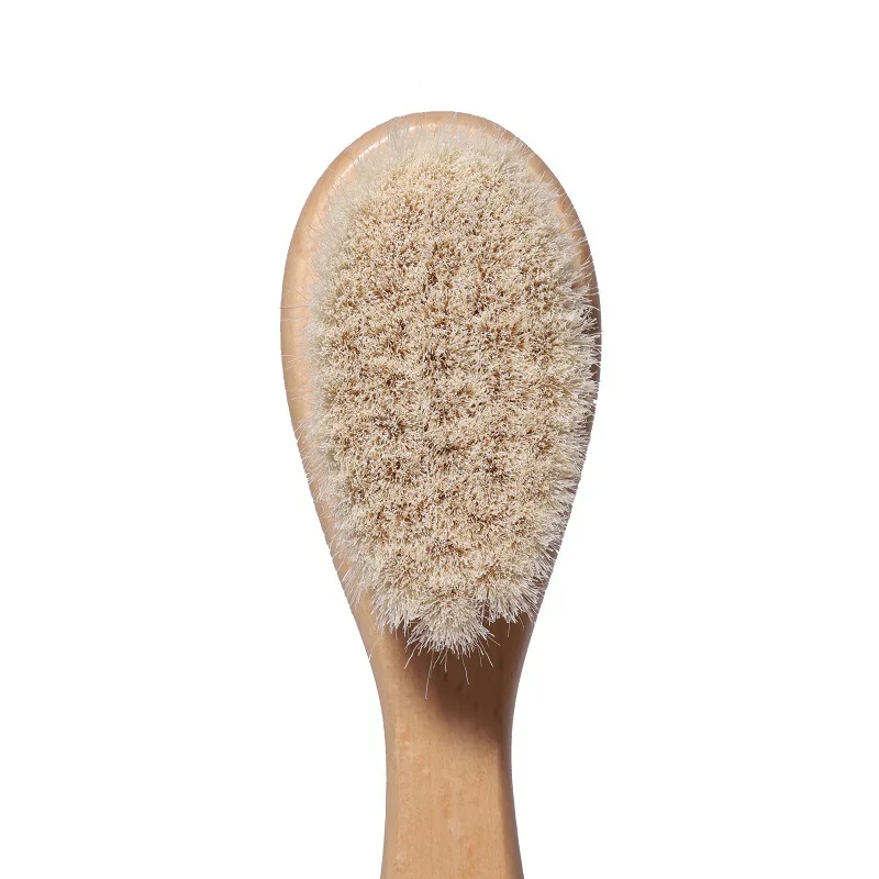 Eco Friendly Beech Wood Newborn and Toddler Massage Scalp Goat Bristle Cradle Cap Soft Goat Hair Wooden Baby Brush