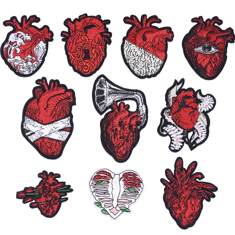 Set of 10 PCS Beating Heart Patches Different heart shape Embroidery Patches PU Patches 3D iron on for DIY Decoration