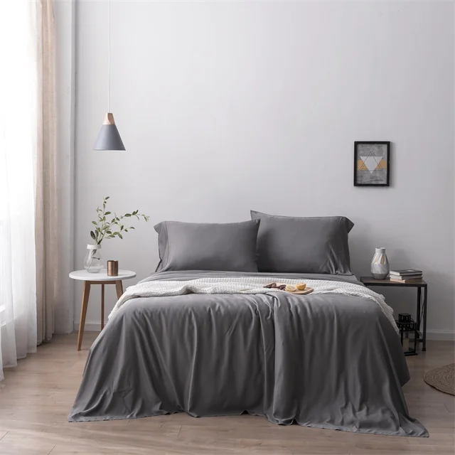 2024 Luxury Home Textile Bed Linen Set Woven Bamboo Lyocell Stain Resistant Fitted Sheet Duvet Cover Set