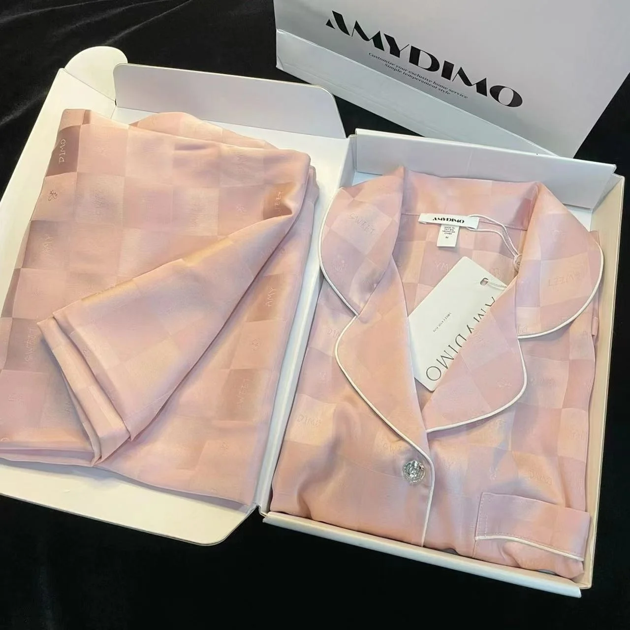 Cheap Two Pieces Silk Satin Long Sleeves Pajamas Set Jacquard Ice Silk Home Wear Clothing Fashion 2pcs Sleepwear for Women