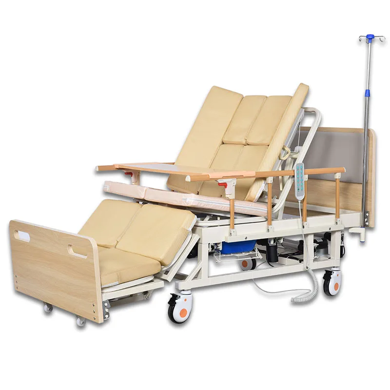 nursing hospital beds with wooden head&feet board nursing bed with bedpan bed table board competitive price