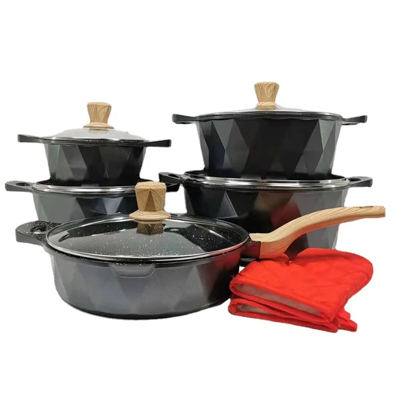 New arrival 12 piece set of non stick pans Maifanshi die cast pot set kitchen household aluminum soup pot set