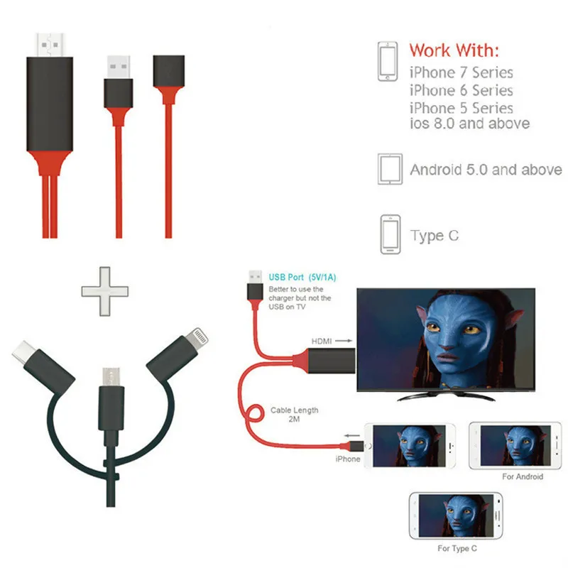  Yinзам 2 м 1080P USB для HDTV HD адаптер кабель ТВ проектора монитора цифровой AV видео смартфона