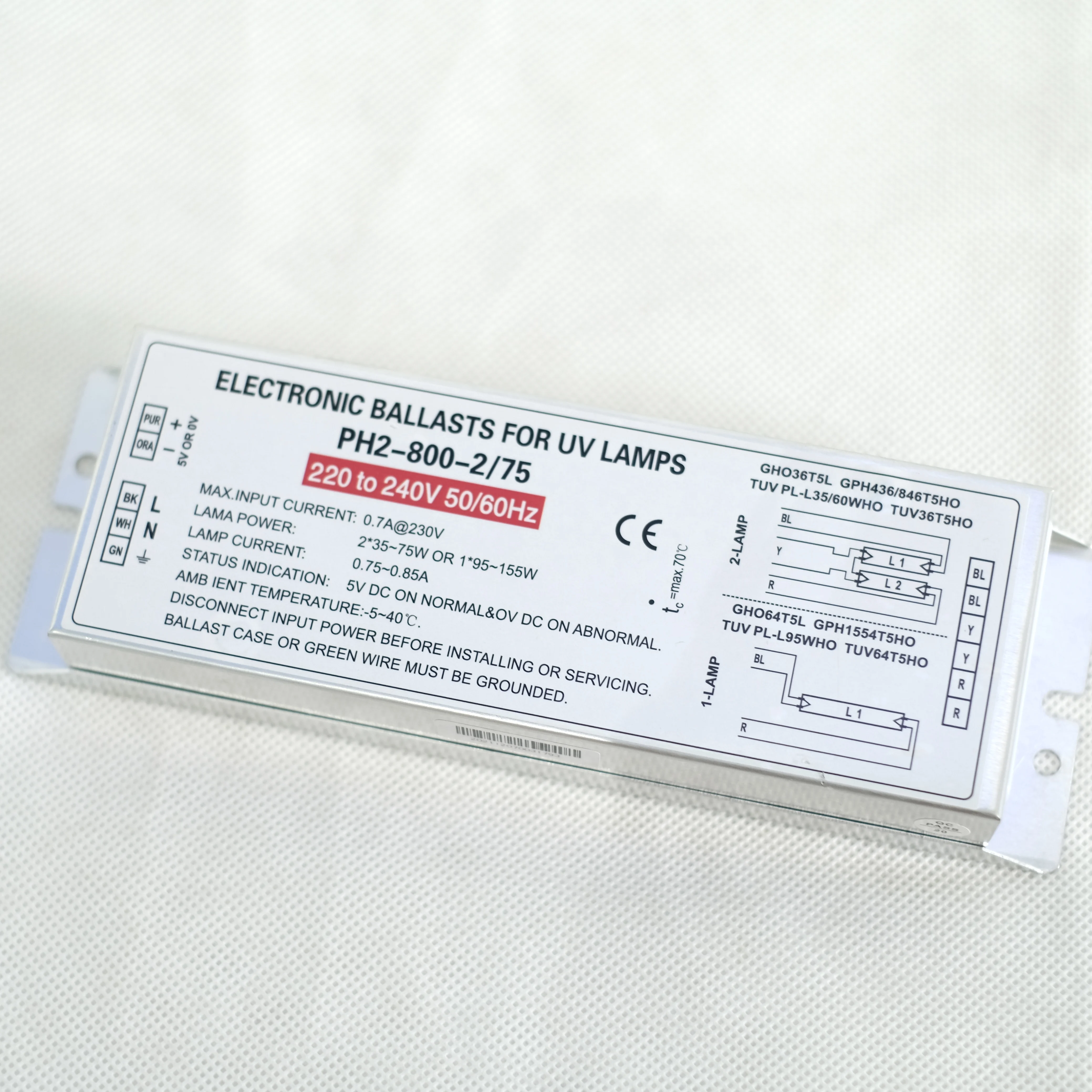 PH2-800-2/75  60w to 150w TUV HO uv lamp Ballast germicidal lamp electronic ballast