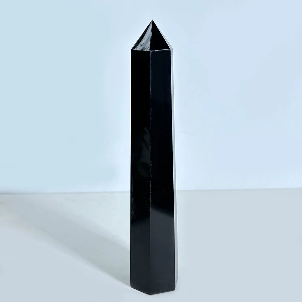 Wholesale natural crystal black obsidian point wand spiritual healing stone large obsidian towers for decoration