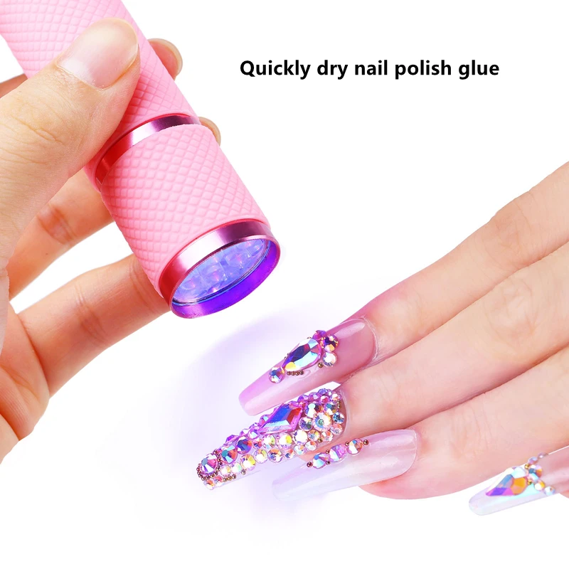 Battery style Mini flashlight nail lamp for nail polish glue lengthening glue fixing rhinestone Portable nail dryer