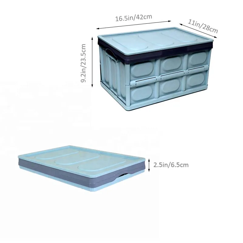 Reusable Collapsible Plastic Car Trunk Storage Box Organizer Folding Crates with Reflective Sticker,Waterproof Bag,Lid