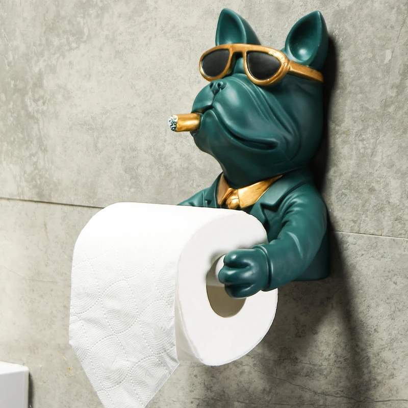 Wall Mounted Tissue Roll Holder Resin Bulldog Sculpture Toilet Hanging  Phone Holder