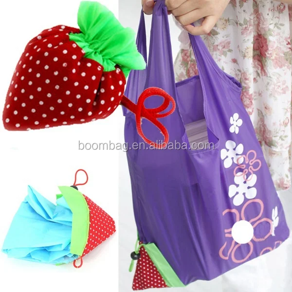 Reusable Polyester Portable Pocket Folding Handbag Strawberry Shaped Foldable Shopping Bag