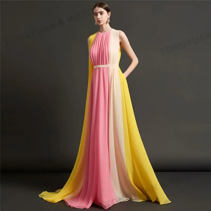 New Arrived Womens Plus Size Clothing Elegant Contrasting Color Cape Free Size Floor-Length Pleated Dress For Women
