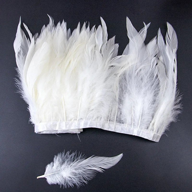 Cheap sale 6-8 inch snow white Rooster coque schlappen feather fringe trim for carnival costumes