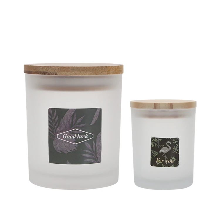 Custom Luxury Recycled Flawless Cute Modern OEM ODM Frosted Wooden Lid Round Bottom Glass Candle Jars With