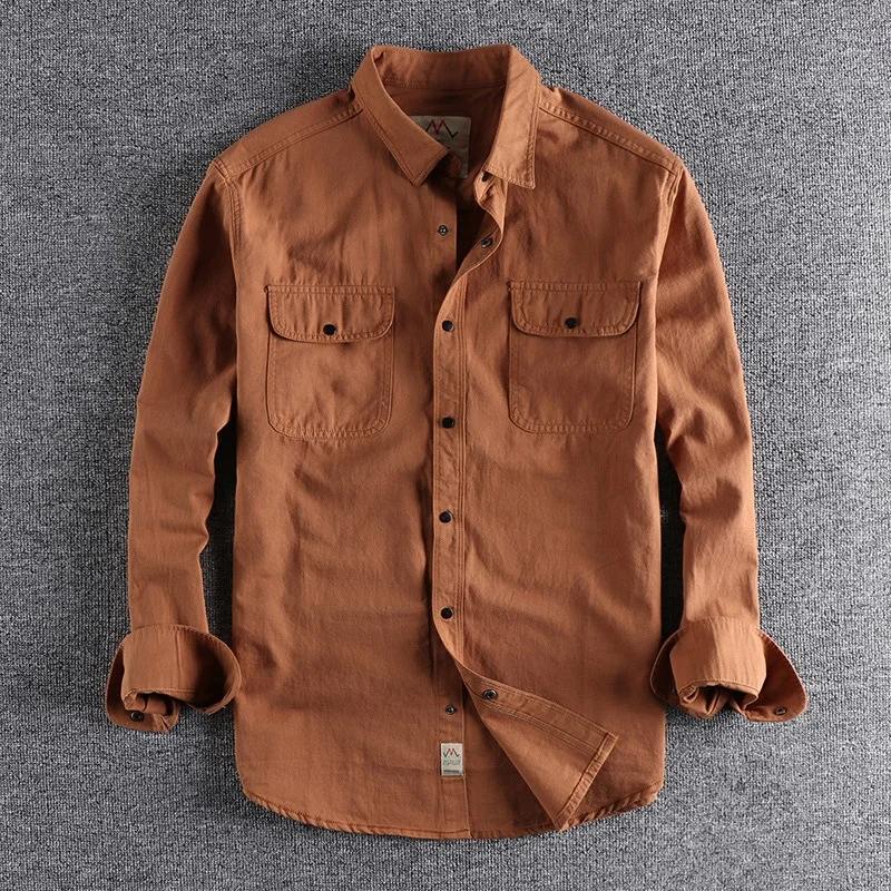 Latest vintage Cargo two pocket cotton long sleeve shirt casual slim fit shirt for men