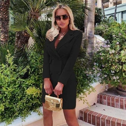 Женское двубортное платье-блейзер с воротником с лацканами и длинным рукавом