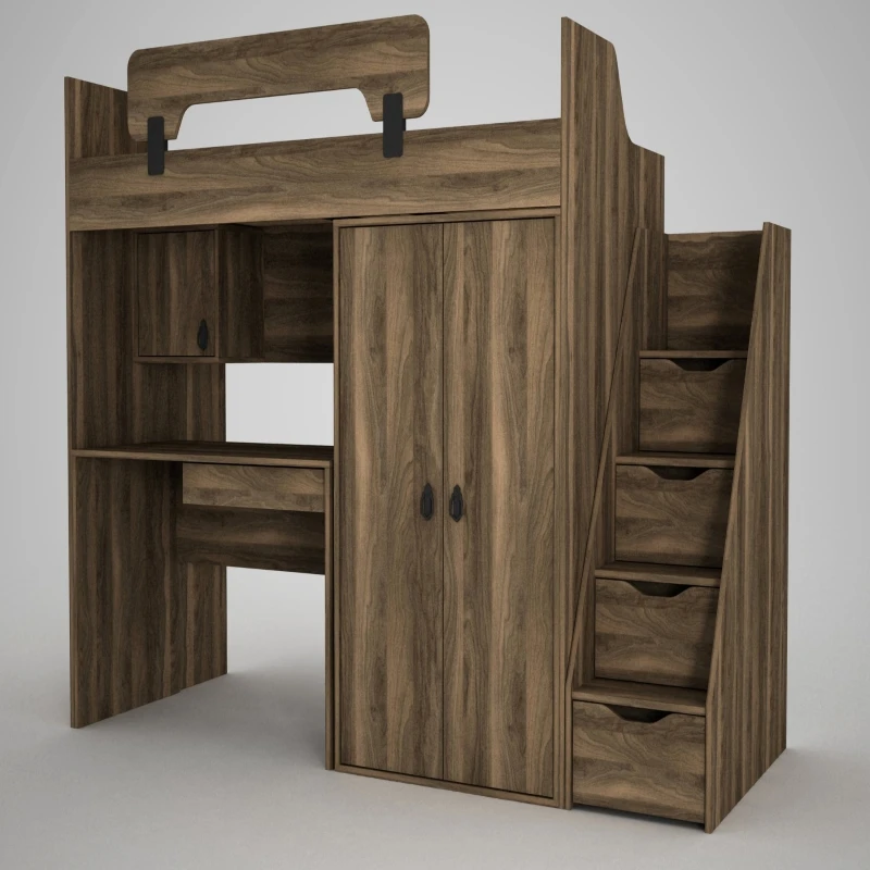 Flexi Young Room Bunk High Quality Walnut Color with Study Desk