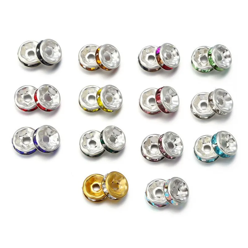 Wholesale 6/8/10mm Color Rhinestone Rondelles Beads Loose Spacer Crystal Beads for Jewelry Making DIY Handcrafts Accessories