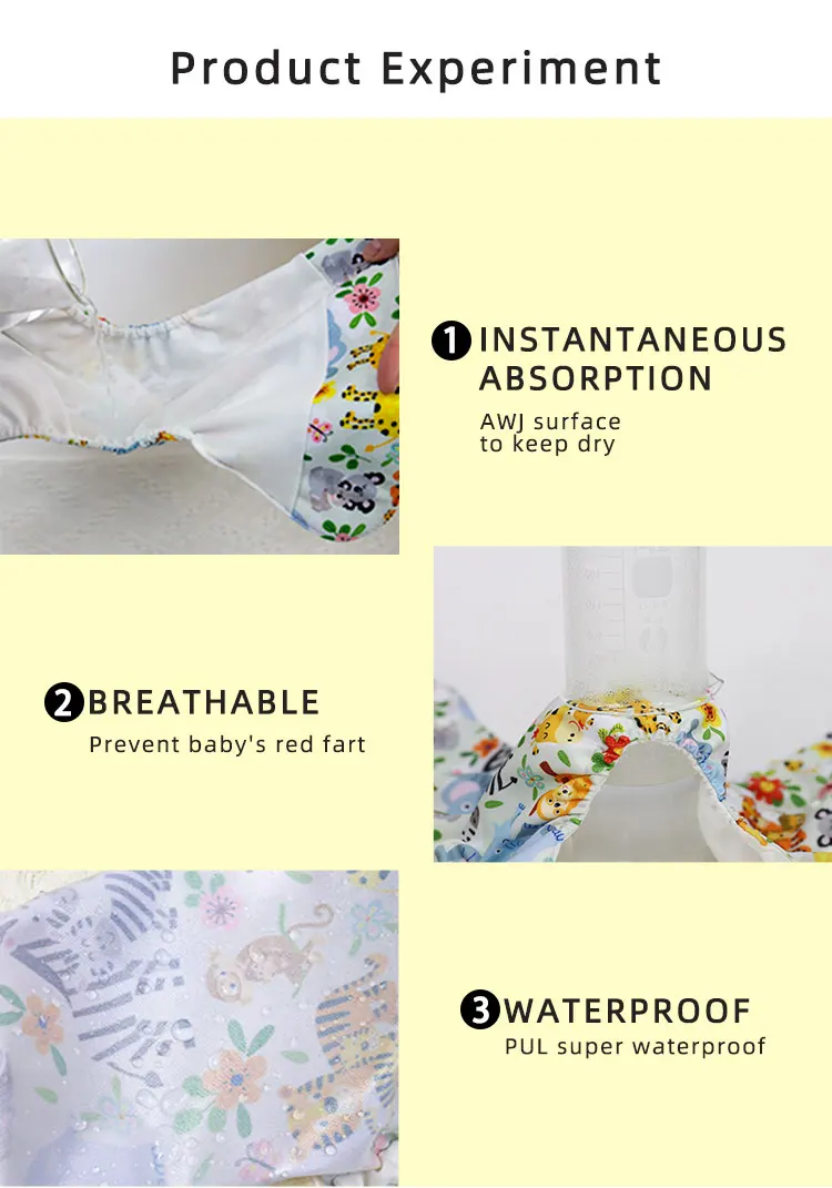 Wholesale One Size Fits All Breathable Soft Washable  AWJ Baby Cloth Diaper Reusable Print PUL Diapers/Nappies
