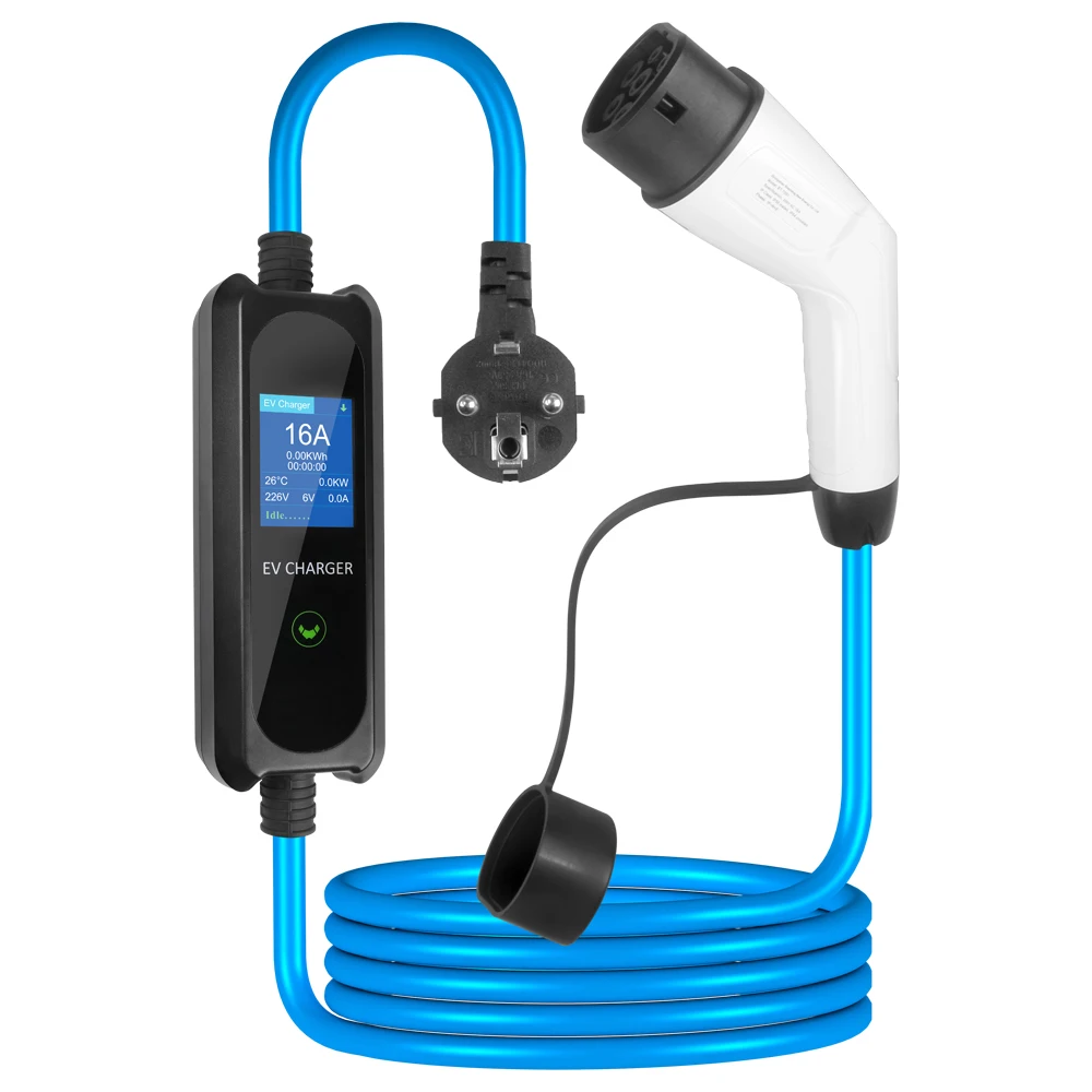 EU Standard Schuko 2-Pin Portable EV Charger Station 3.5KW 16A Type 2 EV Portable Charger