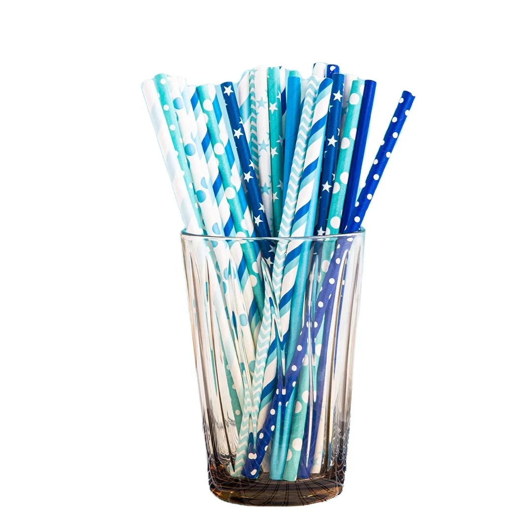 Eco Friendly Disposable Kraft 12 mm Striped Straws for Bubble Tea Drinking Biodegradable Paper Straw