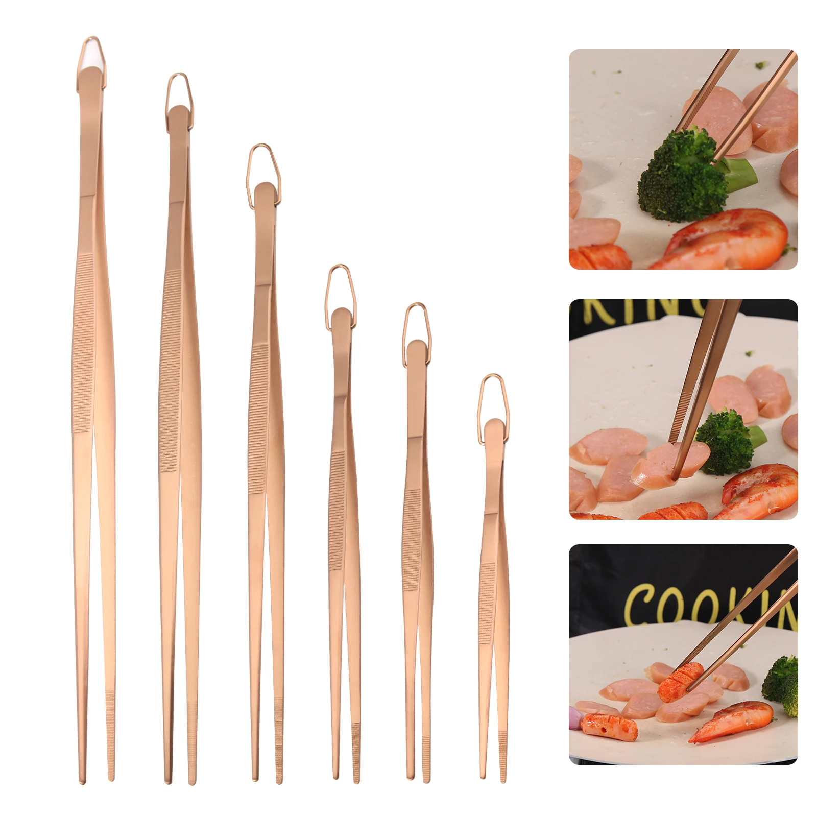 Rose Gold Stainless Steel BBQ Grill Clamps for Bread Steak Fried Fish Multipurpose Food Tong