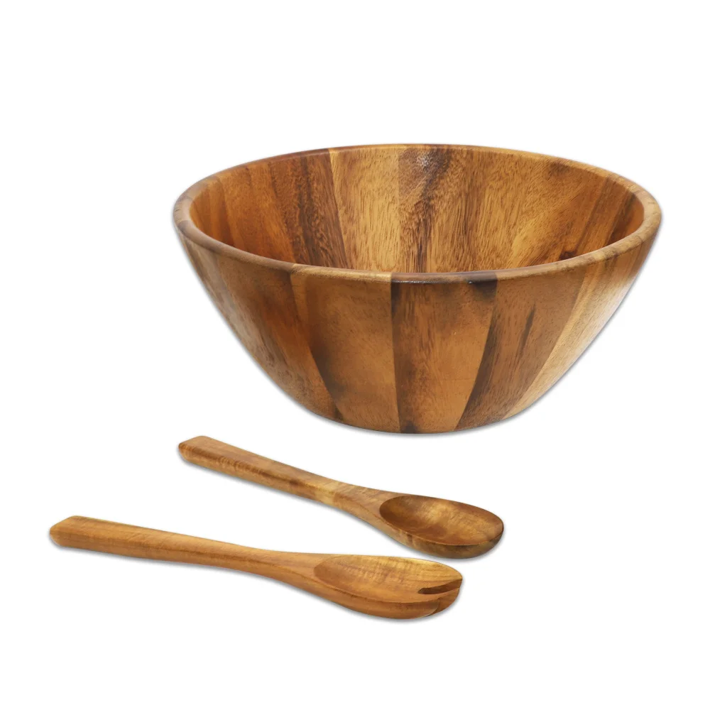 3pcs Acacia Wooden Salad Bowl Set - 12 Inches Hardwood Servers Set with Big Salad Bowls