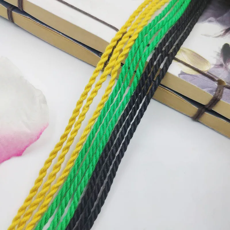 Wholesale Colourful 2.5MM Cotton Braided 3 Strand Twisted Cord Drawstring rope
