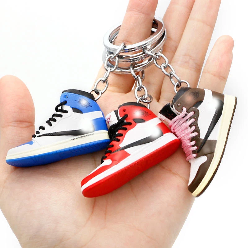 100 styles Wholesale basketball  3D Mini Sneakers AJ shoes Jdan shoe Keychain Model cute keychains with box